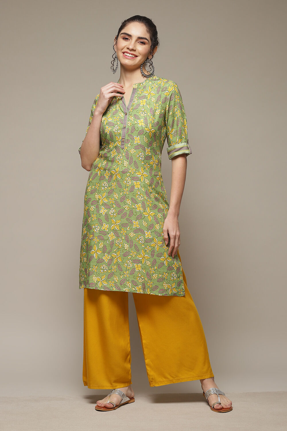 Lime Green LIVA Straight Kurta image number 0